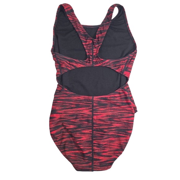 TYR Womens One Piece Swimsuit Black Red Space Dye Racerback Athletic Swimwear 10 - Picture 2 of 6